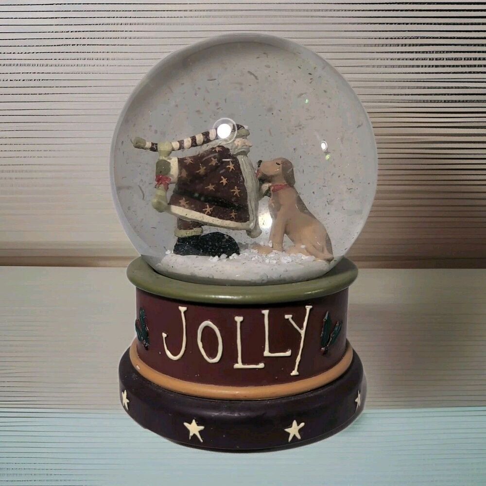 Sankyo Jolly Santa Dog Musical Snow Globe We Wish You Merry Christmas 6" inch